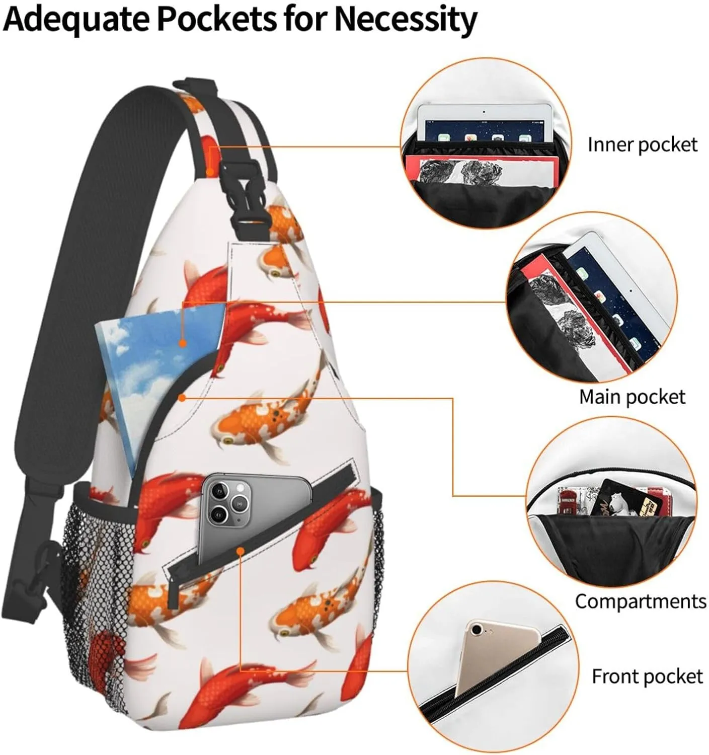Goldfish Crossbody Bag Fish Shoulder Bag Backpack Cute Sling Bag Funny Chest Casual Daypack for Outdoor