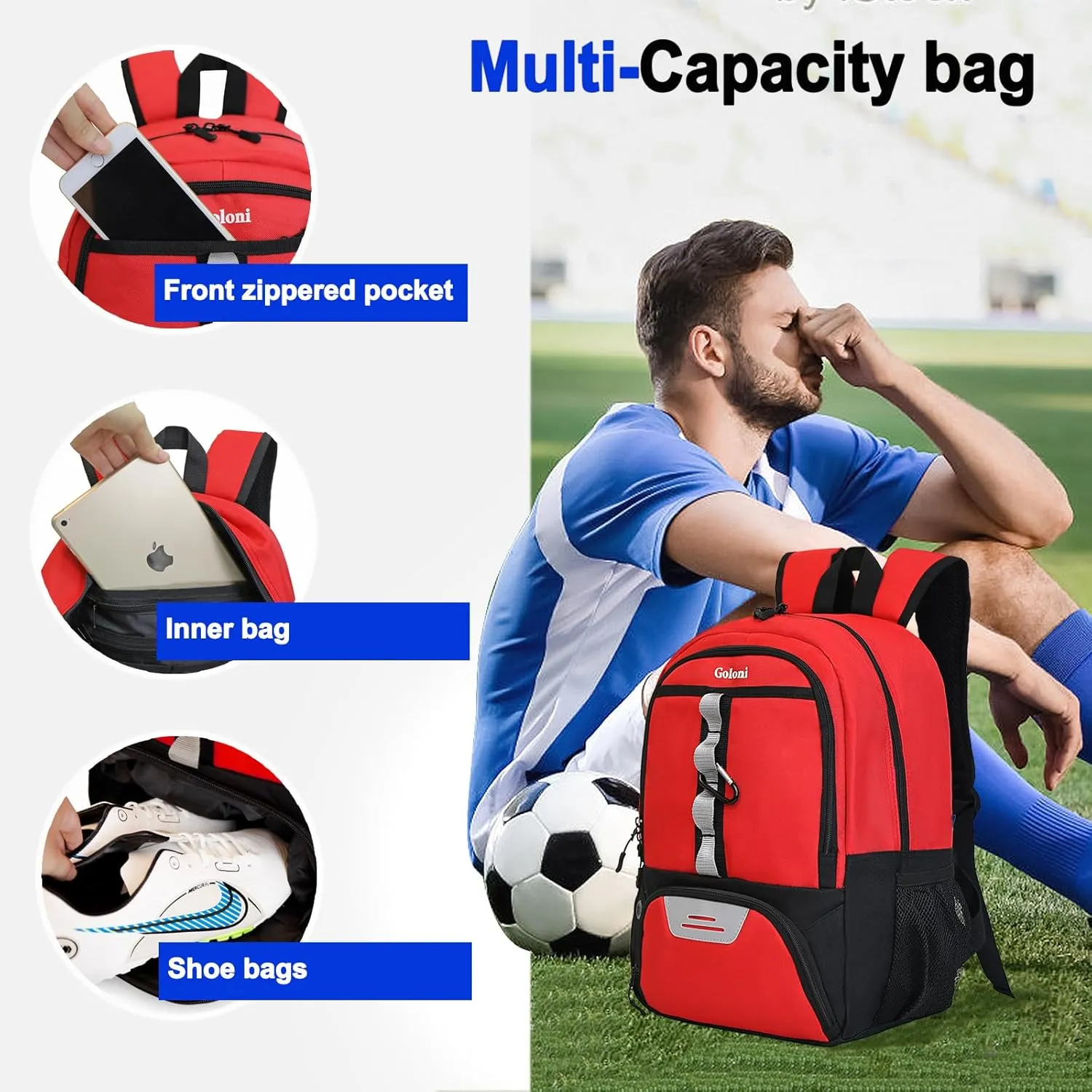 Goloni Youth Soccer Bag,Basketball Bag with Ball Compartment & Shoe Compartment,Backpack for Football Volleyball Basketball