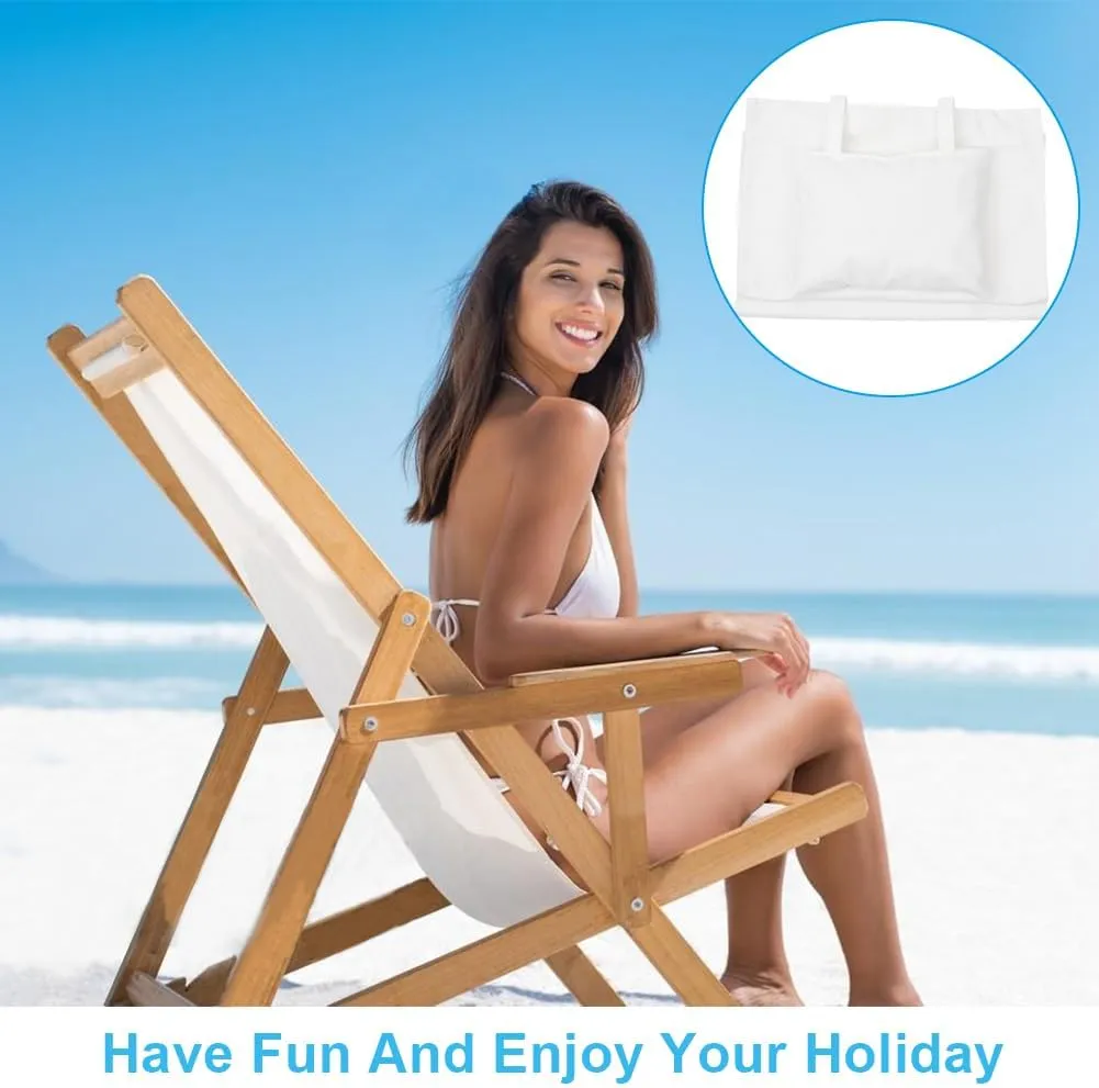 GORGECRAFT 44x16 Beach Sling Chair Canvas Cloth with Pillow 1.5mm Thick White Casual Lounge Chair Replacement Canvas Outdoor Folding Chair Fabric for Patio Beach Sunbathing Garden Courtyard