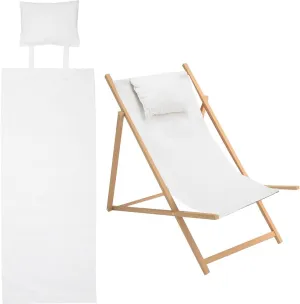 GORGECRAFT 44x16 Beach Sling Chair Canvas Cloth with Pillow 1.5mm Thick White Casual Lounge Chair Replacement Canvas Outdoor Folding Chair Fabric for Patio Beach Sunbathing Garden Courtyard