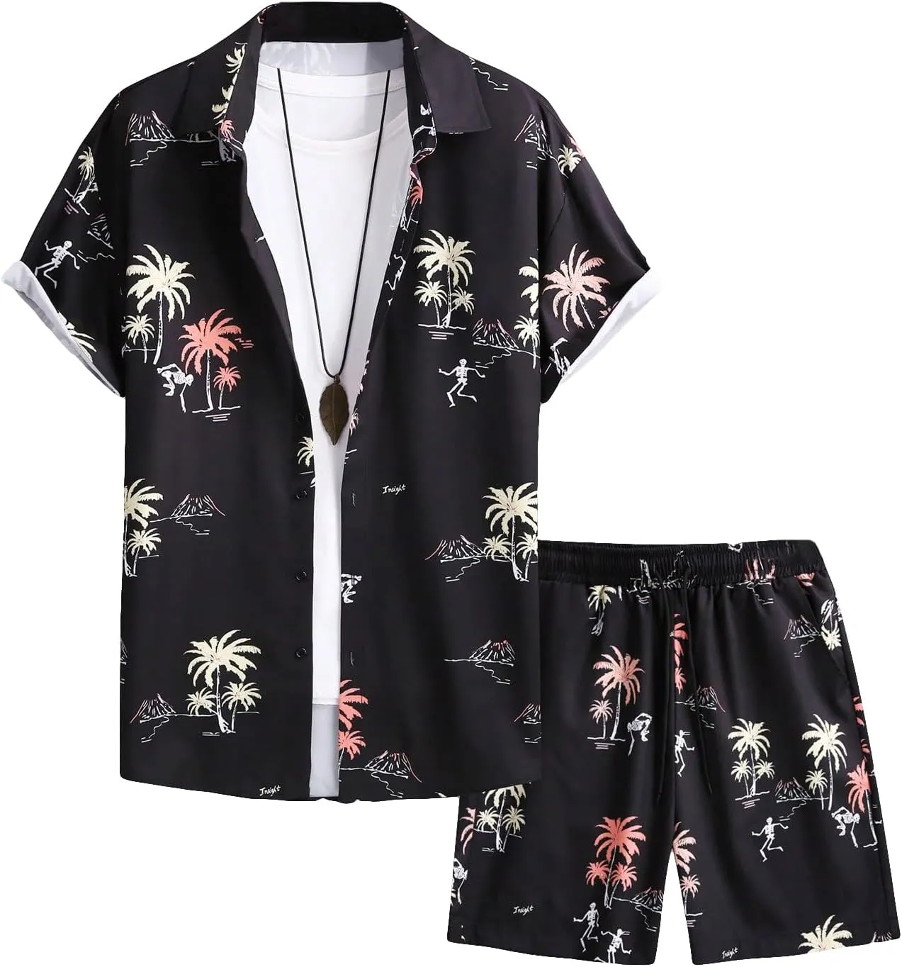 GORGLITTER Men's 2 Piece Vacation Beach Outfits Floral Button Down Shirt and Shorts Cruise Attire Sets