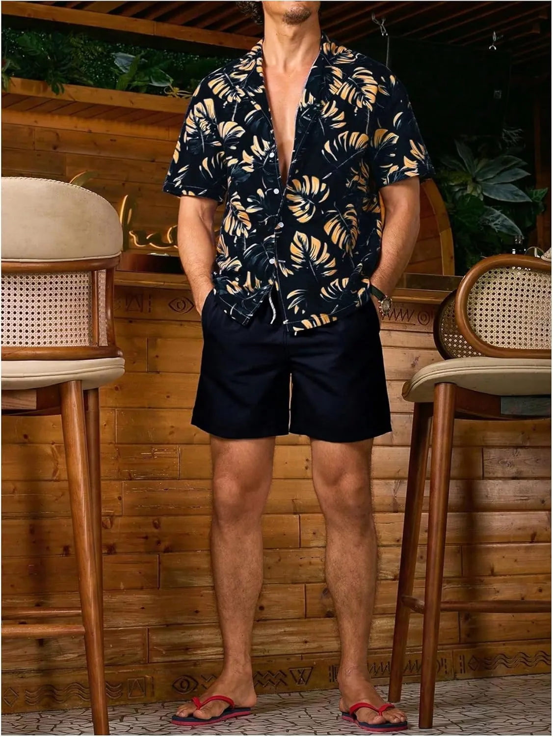 GORGLITTER Men's 2 Piece Vacation Beach Outfits Floral Button Down Shirt and Shorts Cruise Attire Sets