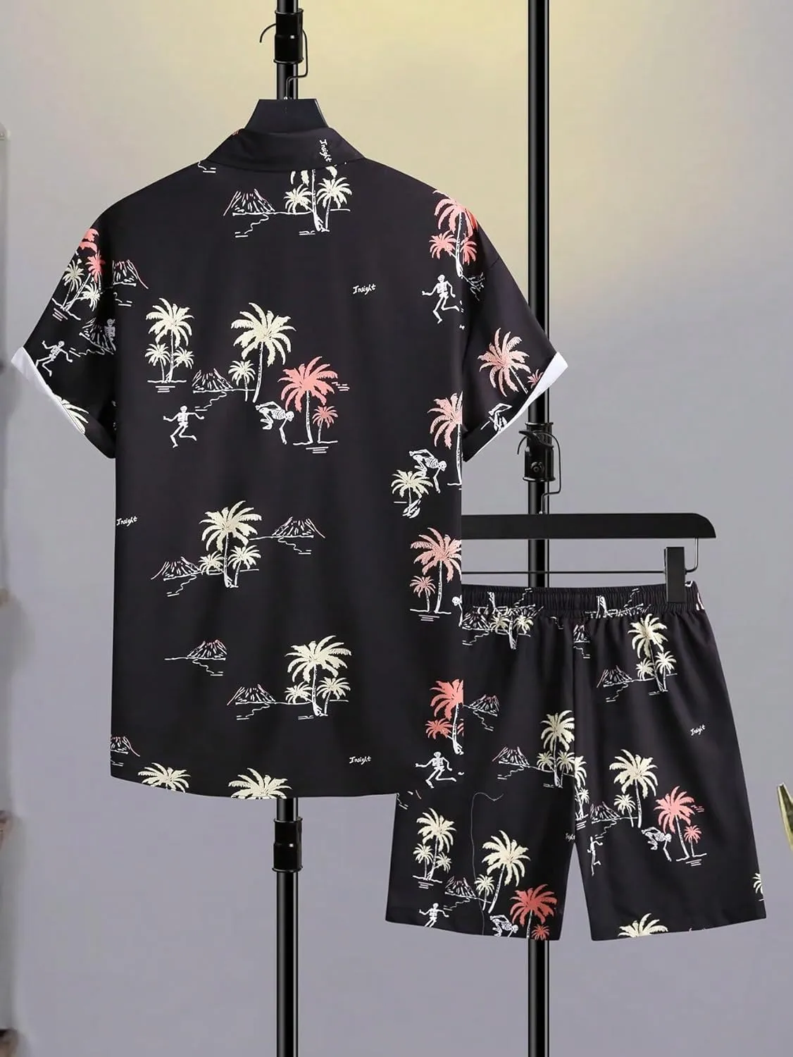 GORGLITTER Men's 2 Piece Vacation Beach Outfits Floral Button Down Shirt and Shorts Cruise Attire Sets