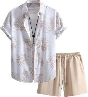 GORGLITTER Men's 2 Piece Vacation Beach Outfits Floral Button Down Shirt and Shorts Cruise Attire Sets