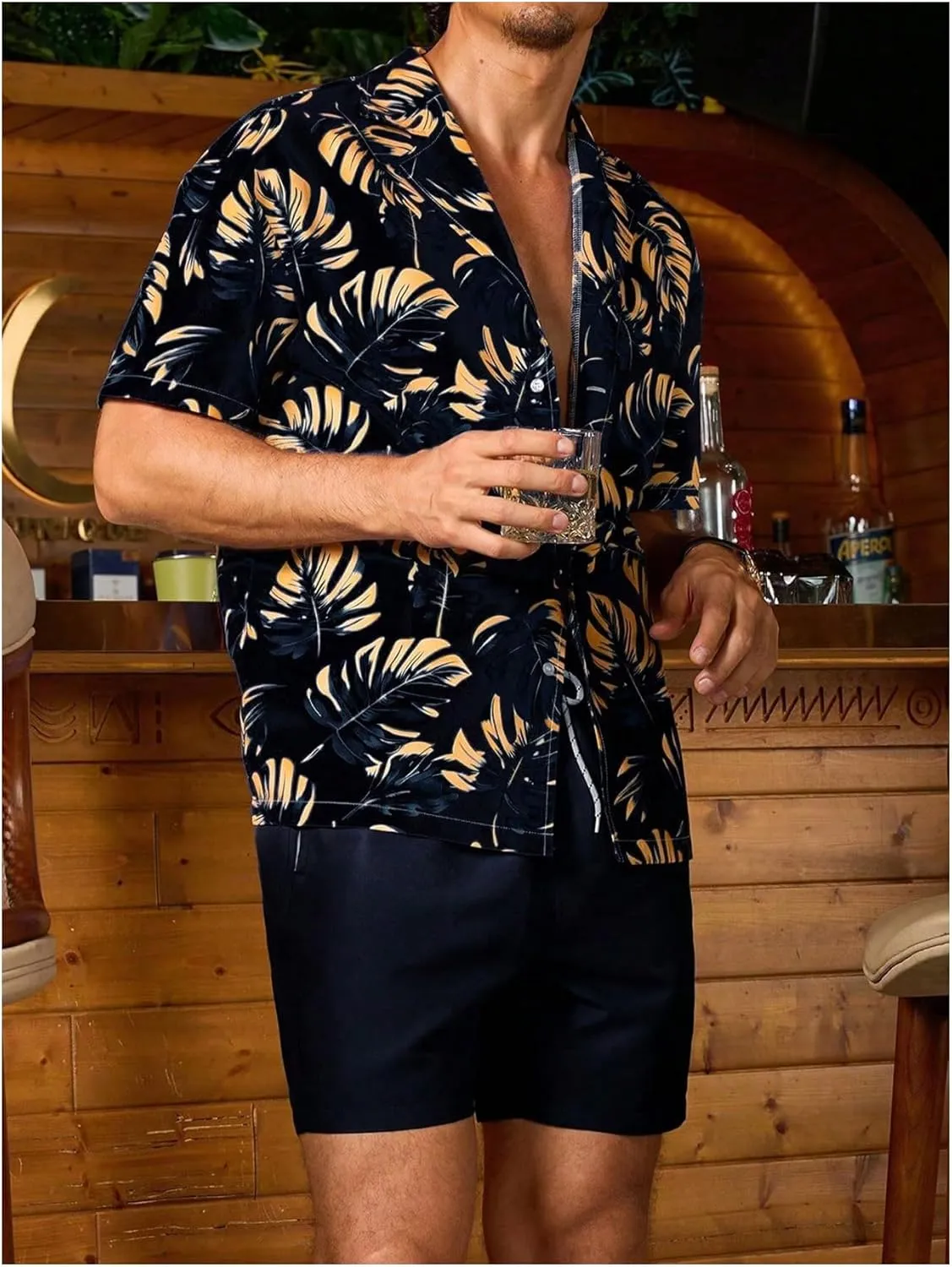GORGLITTER Men's 2 Piece Vacation Beach Outfits Floral Button Down Shirt and Shorts Cruise Attire Sets