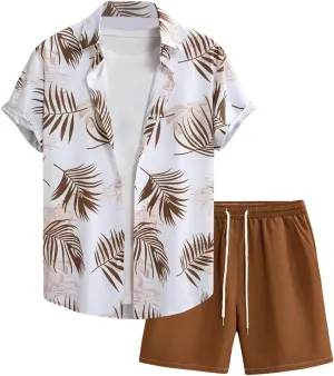 GORGLITTER Men's 2 Piece Vacation Beach Outfits Floral Button Down Shirt and Shorts Cruise Attire Sets