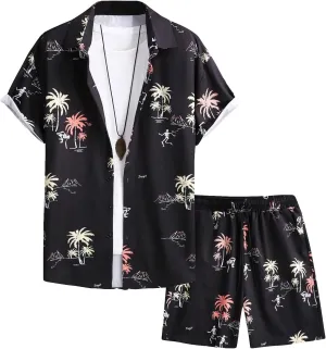 GORGLITTER Men's 2 Piece Vacation Beach Outfits Floral Button Down Shirt and Shorts Cruise Attire Sets