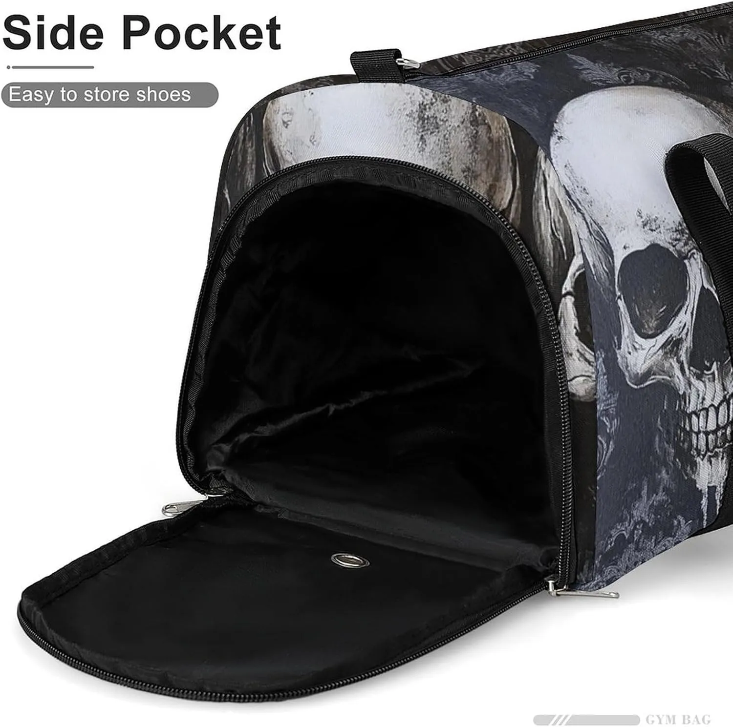 Gothic Style of Skulls Fitness Large Gym Bag for Unisex with Shoe Compartment & Wet Pocket