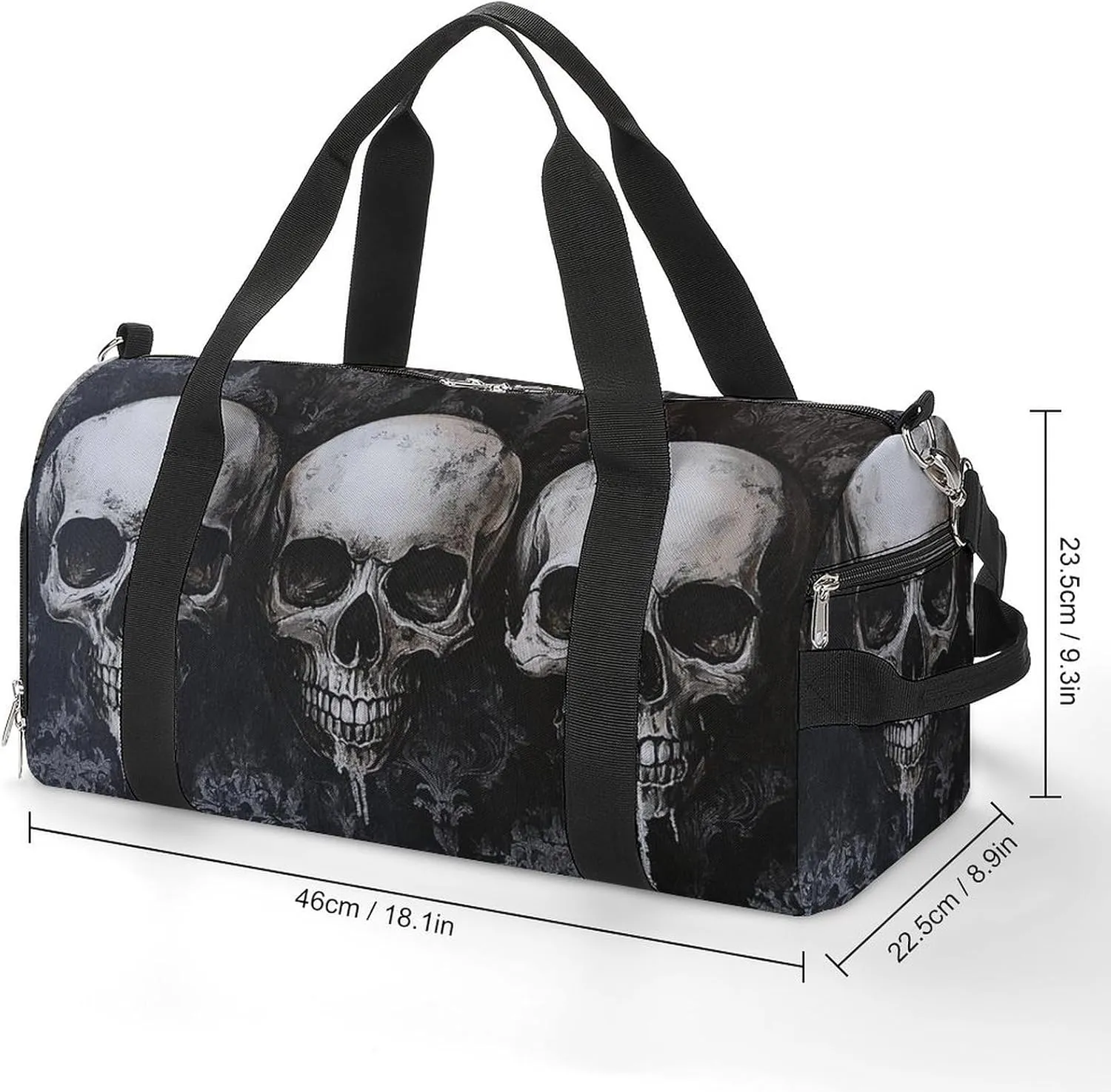 Gothic Style of Skulls Fitness Large Gym Bag for Unisex with Shoe Compartment & Wet Pocket