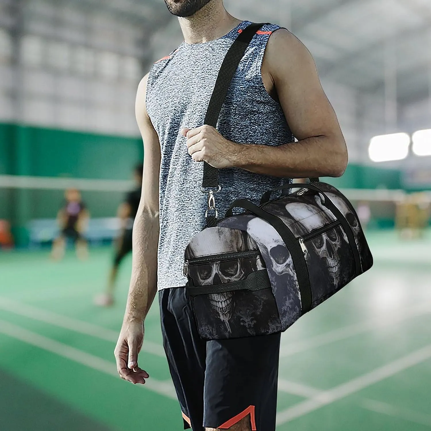 Gothic Style of Skulls Fitness Large Gym Bag for Unisex with Shoe Compartment & Wet Pocket