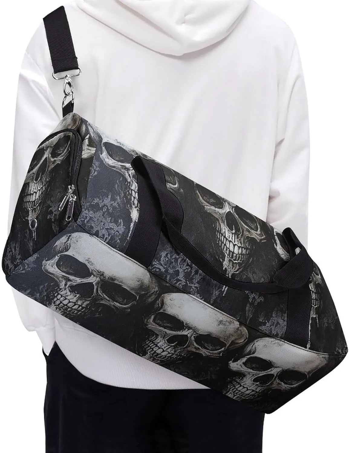 Gothic Style of Skulls Fitness Large Gym Bag for Unisex with Shoe Compartment & Wet Pocket
