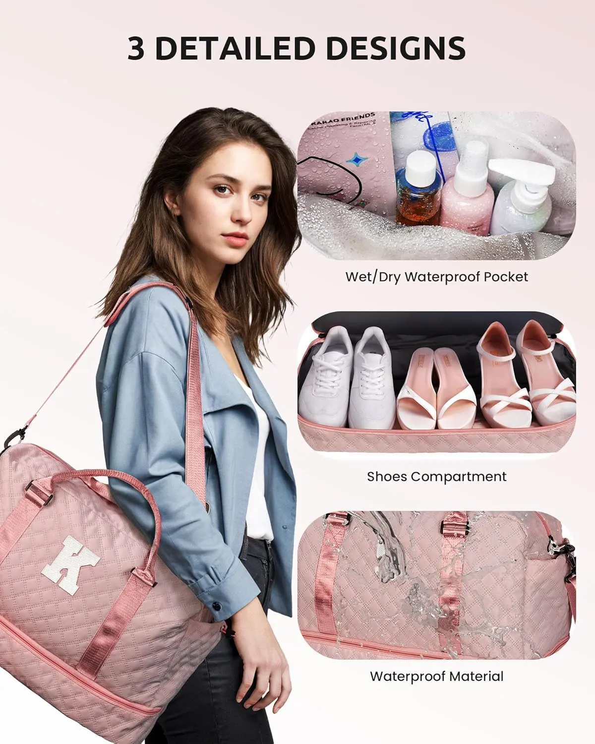 Graduate Gifts for Her-Girls Duffle Bag with Shoe Compartment, Kids Weekender Bags, Overnight Bag with Makeup Pouch, Gifts for 10 11 12 13 14 15 16 Year Old Kid-Graduation Present (Letter K)