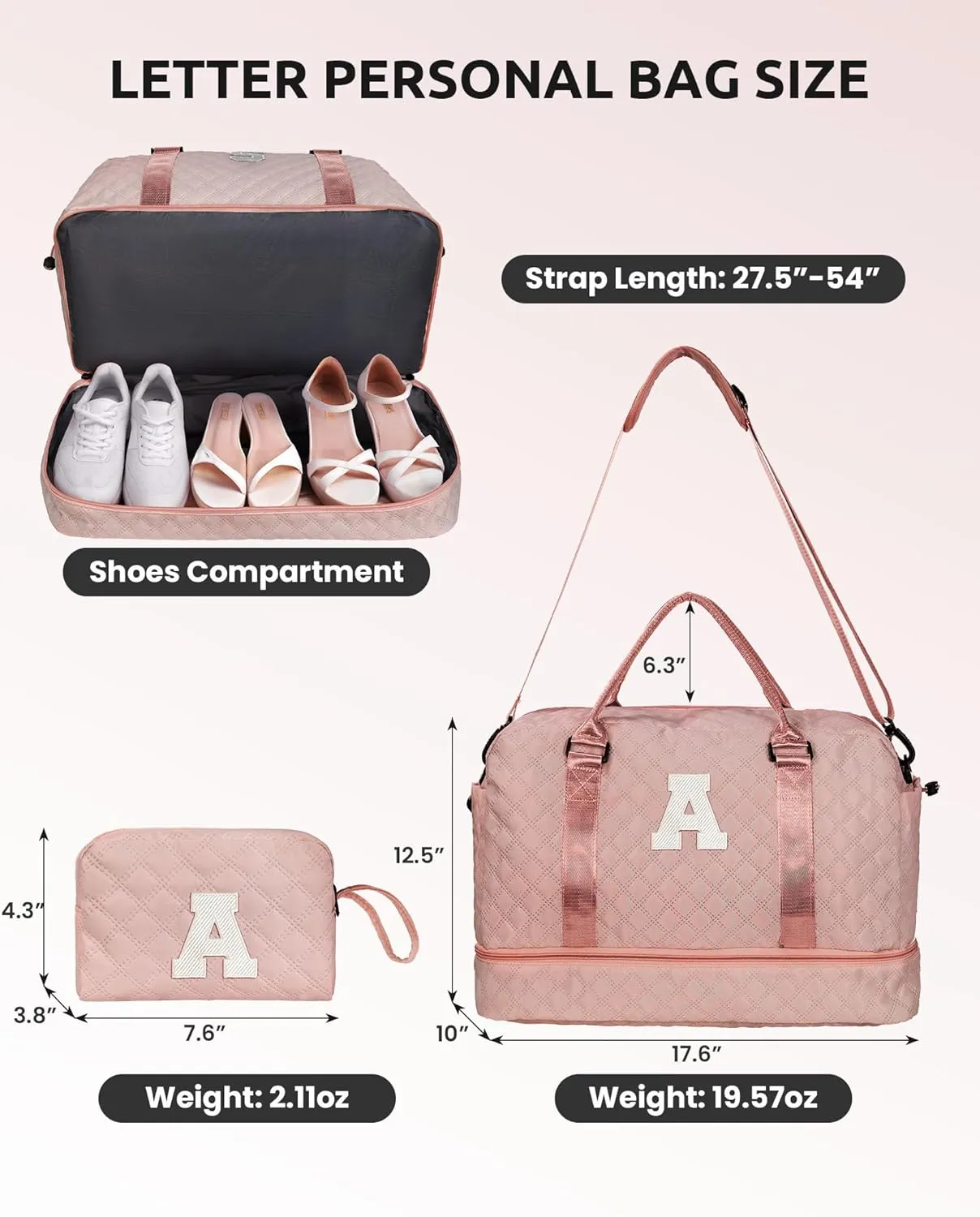 Graduate Gifts for Her-Girls Duffle Bag with Shoe Compartment, Kids Weekender Bags, Overnight Bag with Makeup Pouch, Gifts for 10 11 12 13 14 15 16 Year Old Kid-Graduation Present (Letter K)
