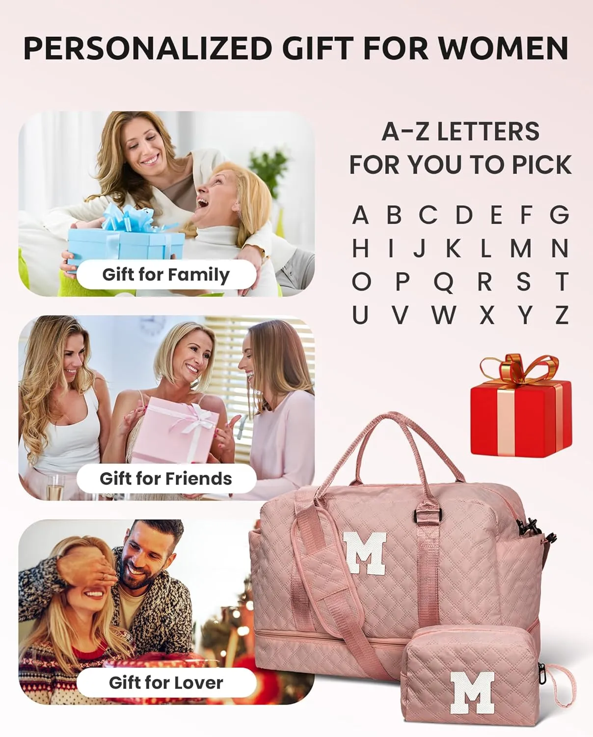 Graduate Gifts for Her-Girls Duffle Bag with Shoe Compartment, Kids Weekender Bags, Overnight Bag with Makeup Pouch, Gifts for 10 11 12 13 14 15 16 Year Old Kid-Graduation Present (Letter K)