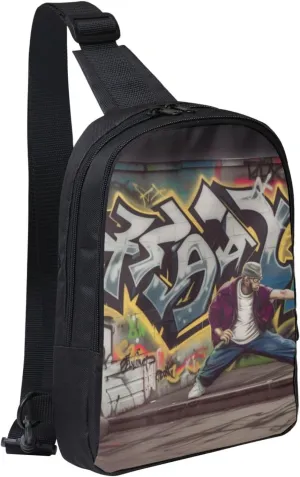 Graffiti Hip Hop Prints Sling Bag Crossbody Chest Bag for Men Women Kids Lightweight Shoulder Bag for Runners Hiking Cycling Travel Black One Size