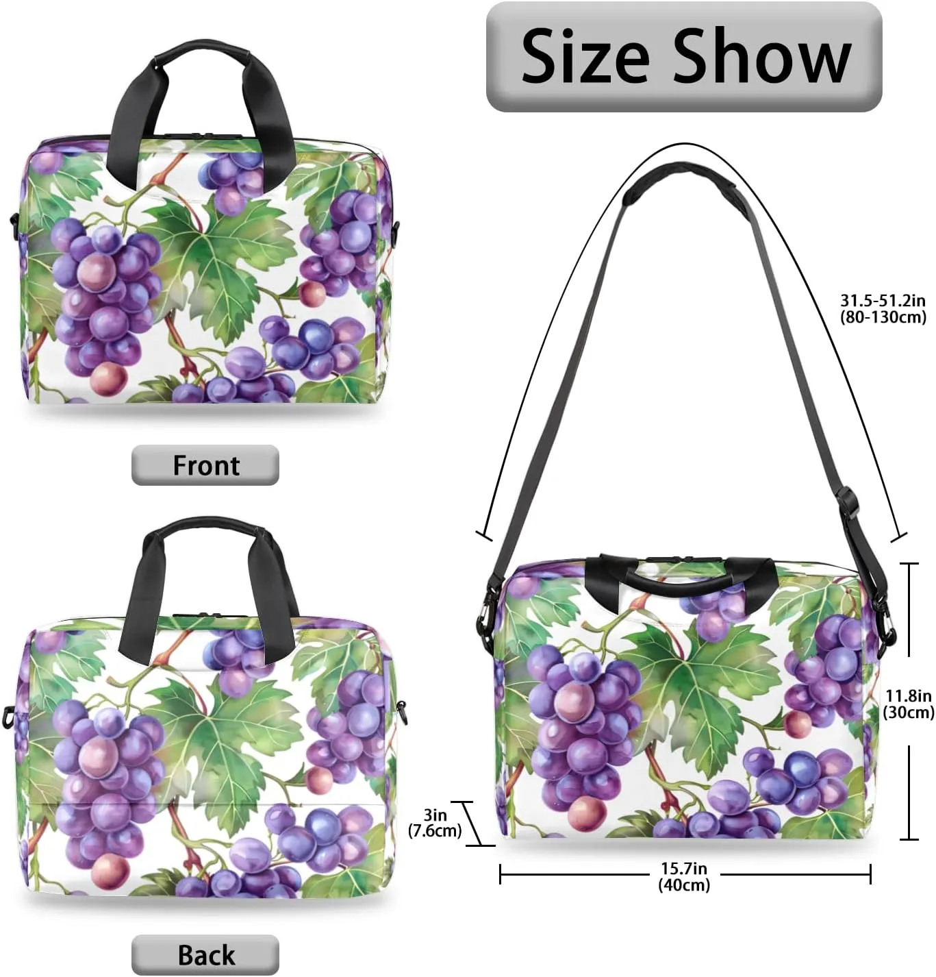 Grape Laptop Sleeve Case 14 15 15.6 inch, Grape Laptop Briefcase Shoulder Bag Waterproof Travel Computer Cover Carrying Bags