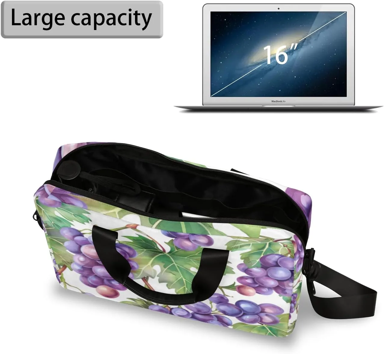 Grape Laptop Sleeve Case 14 15 15.6 inch, Grape Laptop Briefcase Shoulder Bag Waterproof Travel Computer Cover Carrying Bags