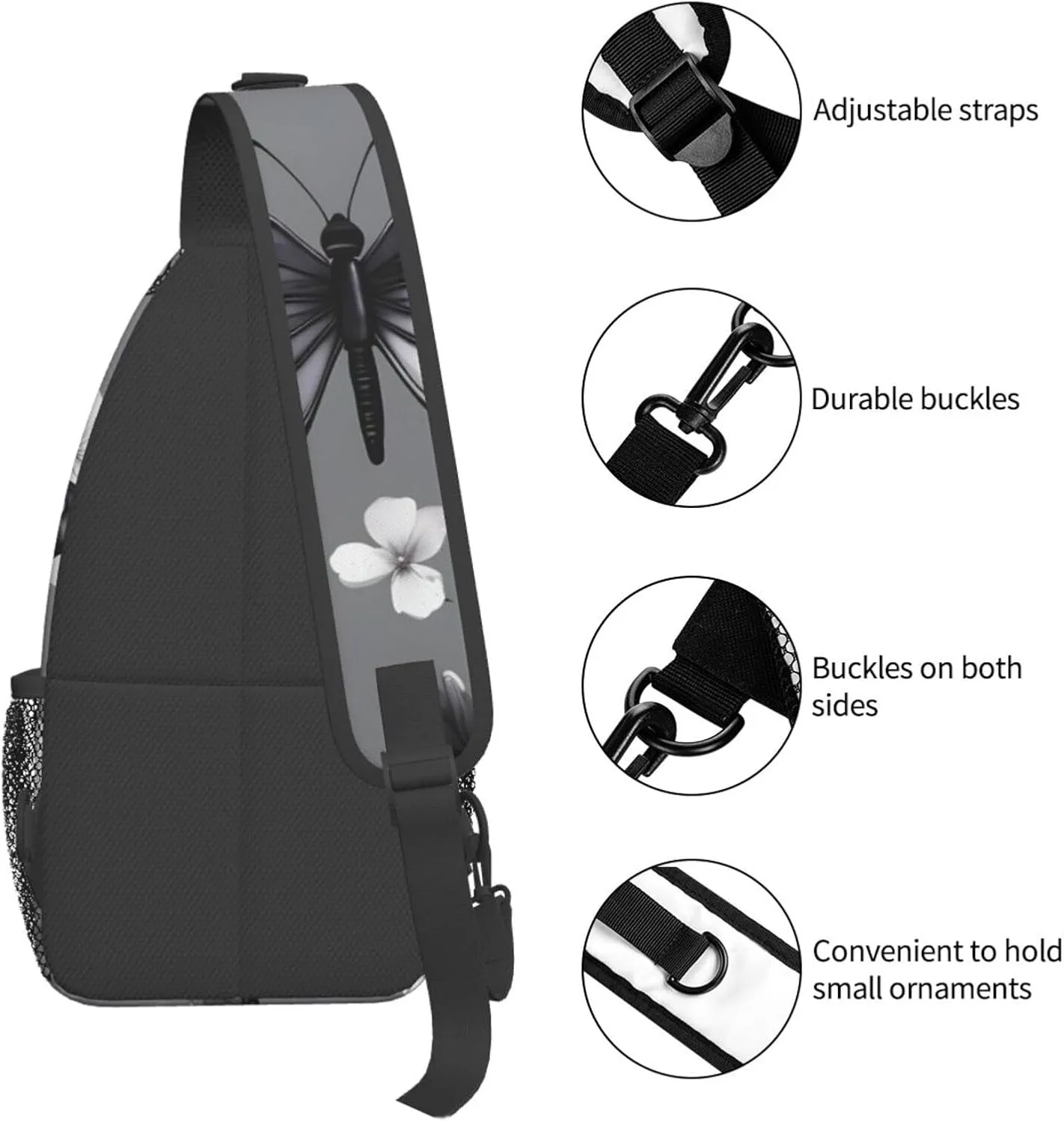 Gray Teal Butterfly Print Stylish Sling Backpack, Sling Bag,Chest Bag Daypack, for Hiking, Travel, and Business