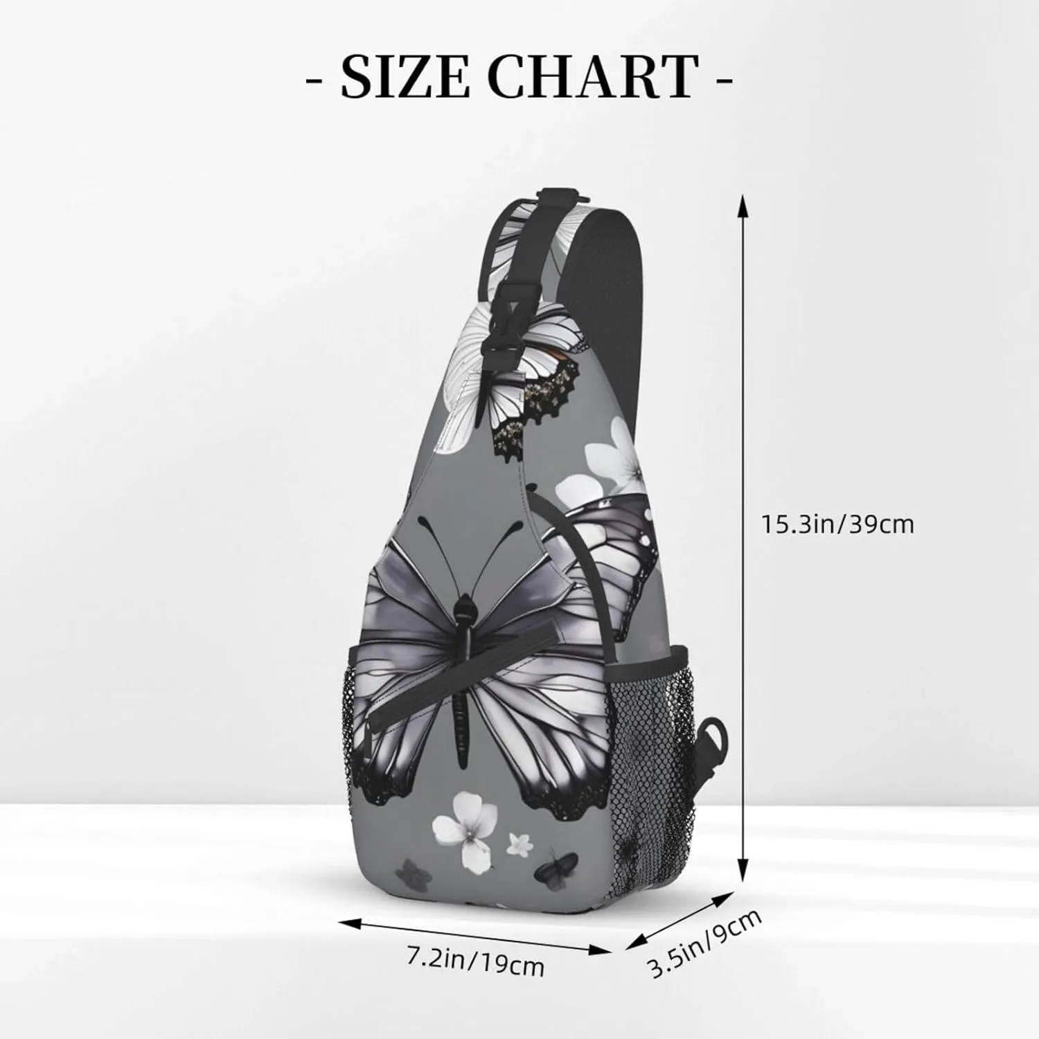 Gray Teal Butterfly Print Stylish Sling Backpack, Sling Bag,Chest Bag Daypack, for Hiking, Travel, and Business