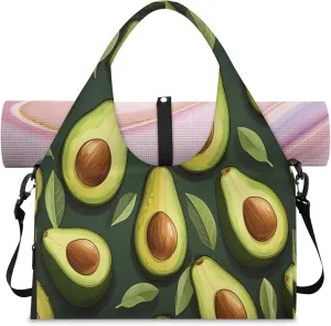 Green Leaf Avocado Women's Yoga Gym Bag - Adjustable shoulder strap with shoe compartment, large gym bag with multiple pockets for yoga mat, gym equipment and travel accessories