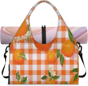 Grid Orange Women's Yoga Gym Bag - Adjustable shoulder strap with shoe compartment, large gym bag with multiple pockets for yoga mat, gym equipment and travel accessories