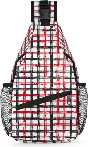 Grunge Stroke Sling Bag Crossbody Sling Backpack for Women Men, Red Blue Travel Hiking Chest Bag Daypack Small Cross Body Sling Bags