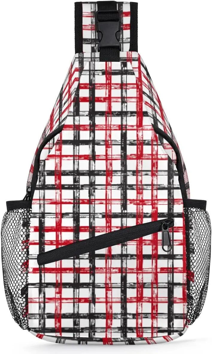 Grunge Stroke Sling Bag Crossbody Sling Backpack for Women Men, Red Blue Travel Hiking Chest Bag Daypack Small Cross Body Sling Bags