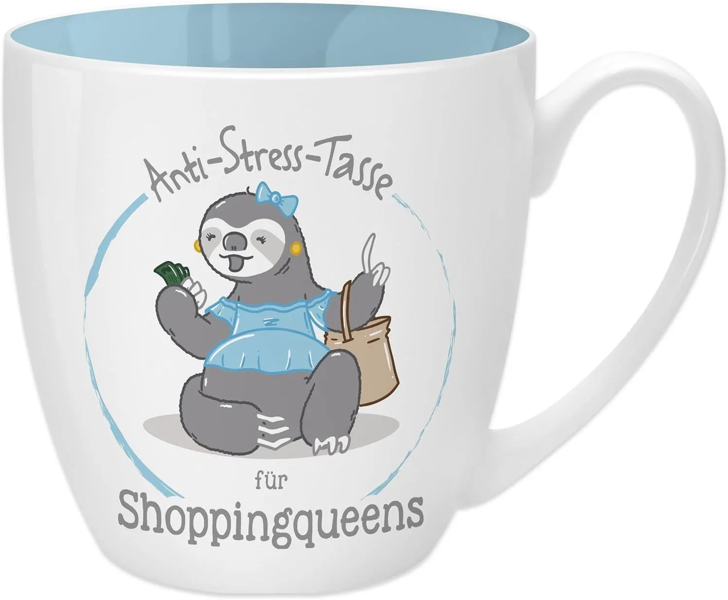 GRUSS & CO 45521 Anti Stress for Queens Shopping, 450 ml, Gift – Bone China Mug, Light Blue, 9.5 cm