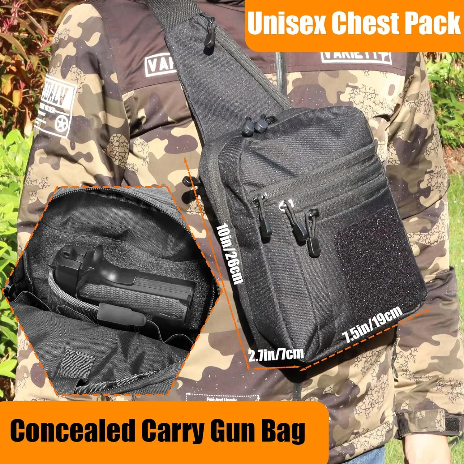 Gun Bag for Handguns, Tactical Sling Bag for Men CCW Shoulder Crossbody Bag Chest Pack Range Bags with Holster
