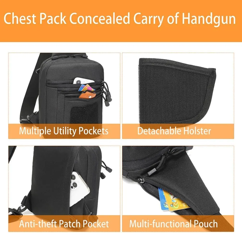 Gun Bag for Handguns, Tactical Sling Bag for Men CCW Shoulder Crossbody Bag Chest Pack Range Bags with Holster