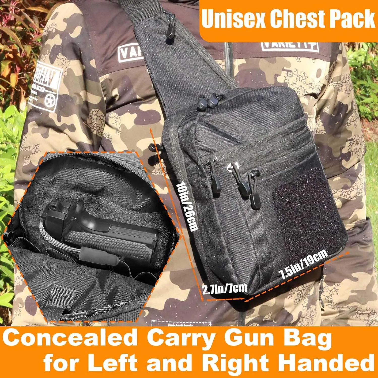 Gun Bag for Handguns, Tactical Sling Bag for Men CCW Shoulder Crossbody Bag Chest Pack Range Bags with Holster