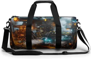 Gym Bag 17in for Men Women, Waterproof Foldable Sports Organizer, Durable Workout Travel Duffle Bag, Steam City Warfare-67