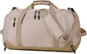 Gym Bag for Men Women, Large Sports Travel Duffle Bag with Wet Pocket & Shoe Compartment, 35L Waterproof Lightweight Carry On Overnight Weekender Bag for Workout, Fitness, Business - Beige
