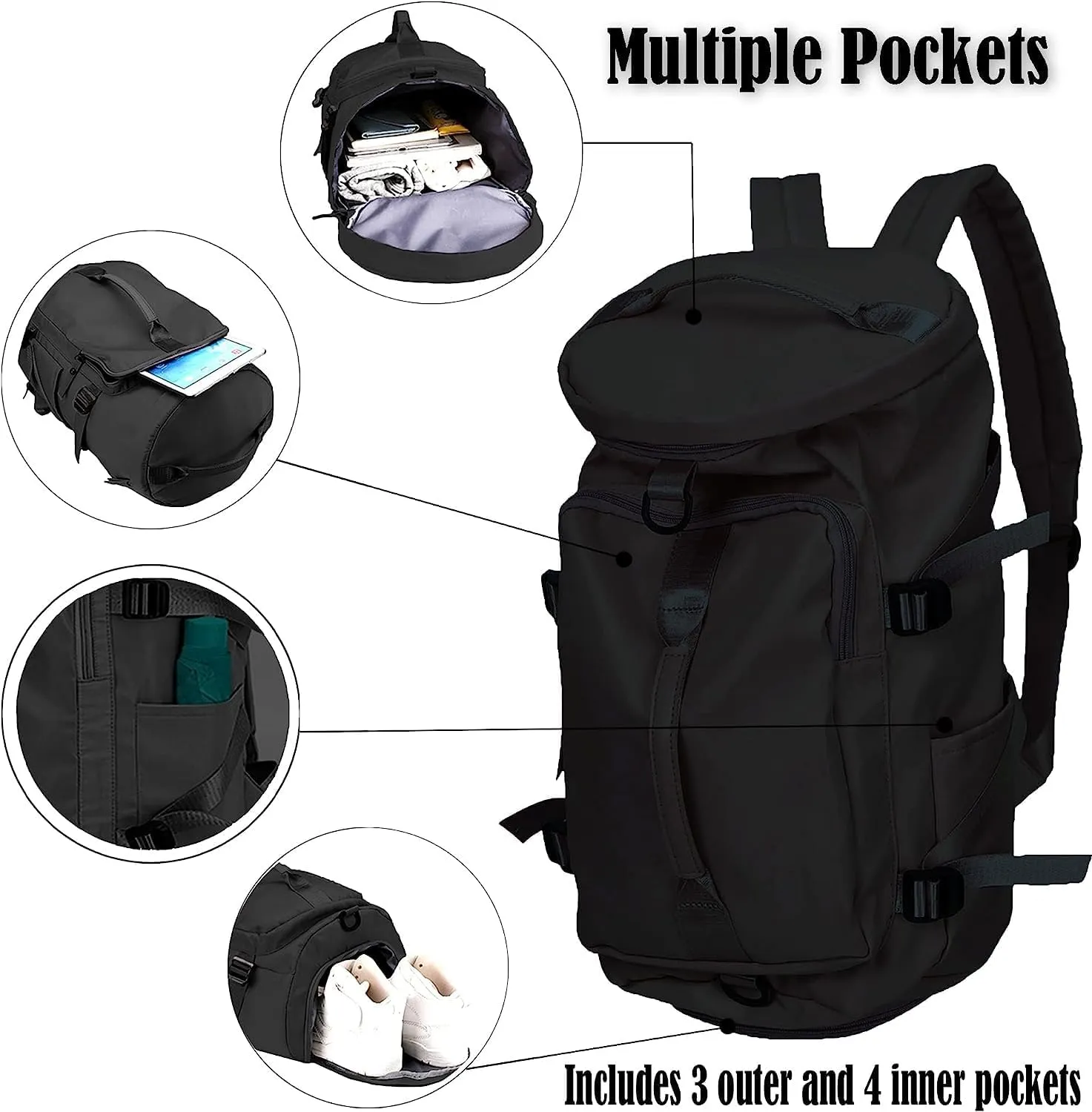 Gym Bag For Men Women, Sports Duffle Bag With Shoe Compartment & Wet Pocket, Tote And Backpack Double Design, Weekender Overnight Bags For Yoga Travel Swimming Camping (Blue)