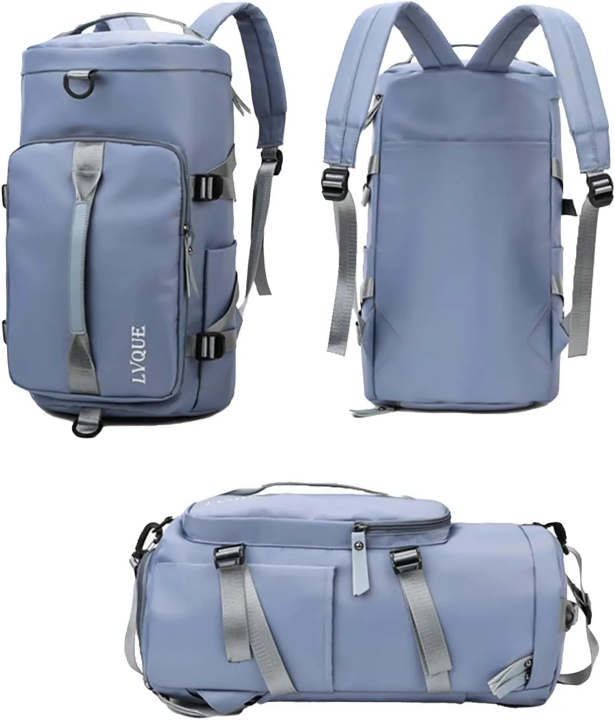 Gym Bag For Men Women, Sports Duffle Bag With Shoe Compartment & Wet Pocket, Tote And Backpack Double Design, Weekender Overnight Bags For Yoga Travel Swimming Camping (Blue)