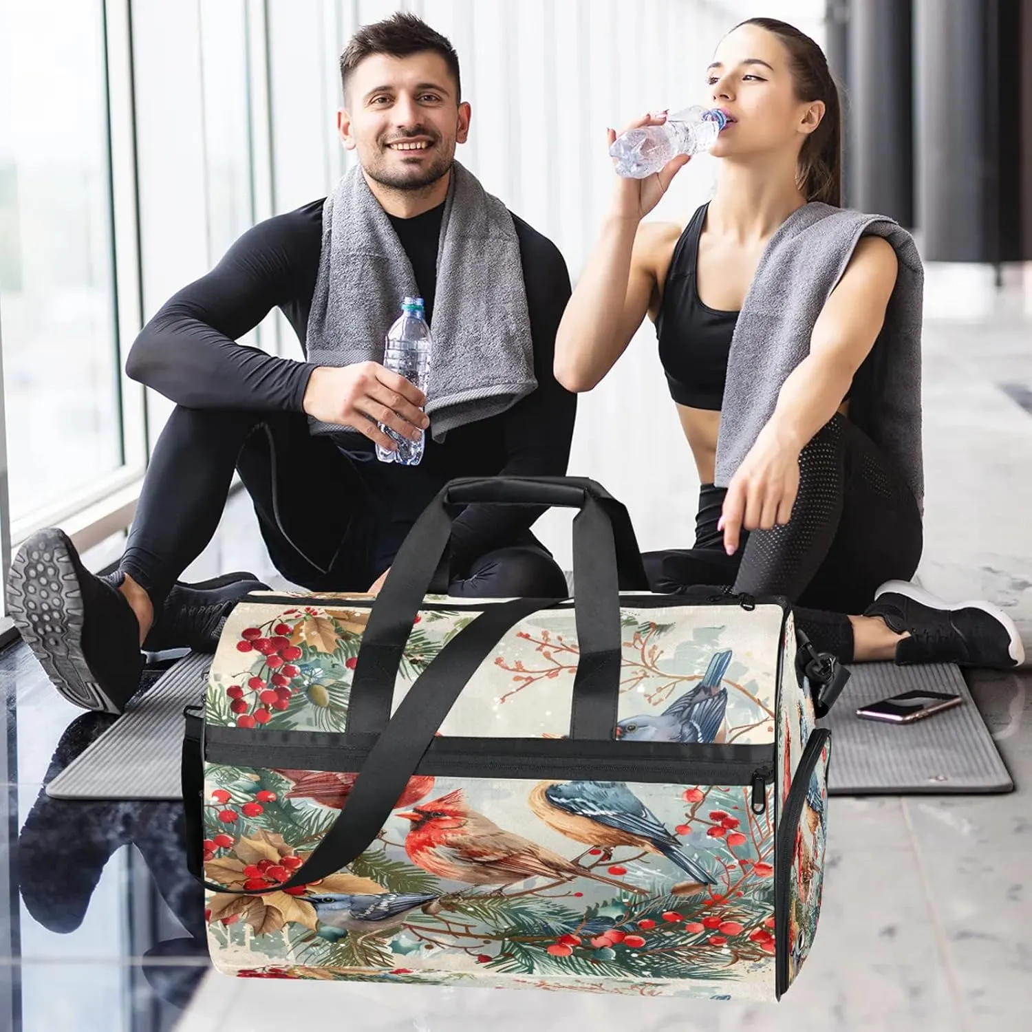 Gym Bag for Women Men Animal Bird Flower Travel Duffle Bag with Shoe Compartment Waterproof Sports Tote Bags Large Overnight Weekender Bags for Travel Swimming Gym Yoga Dance