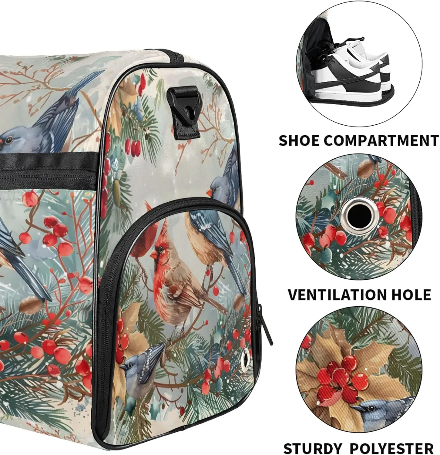 Gym Bag for Women Men Animal Bird Flower Travel Duffle Bag with Shoe Compartment Waterproof Sports Tote Bags Large Overnight Weekender Bags for Travel Swimming Gym Yoga Dance