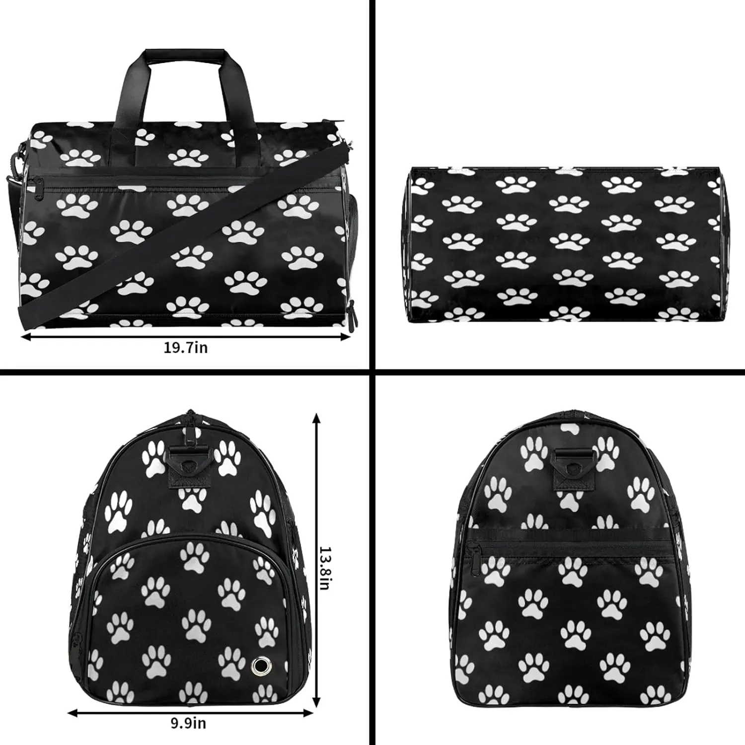 Gym Bag for Women Men Animal Cute Paw Print Travel Duffle Bag with Shoe Compartment Waterproof Sports Tote Bags Large Overnight Weekender Bags for Travel Swimming Gym Yoga Dance