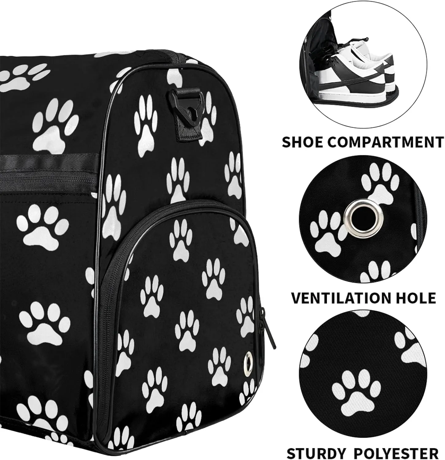 Gym Bag for Women Men Animal Cute Paw Print Travel Duffle Bag with Shoe Compartment Waterproof Sports Tote Bags Large Overnight Weekender Bags for Travel Swimming Gym Yoga Dance