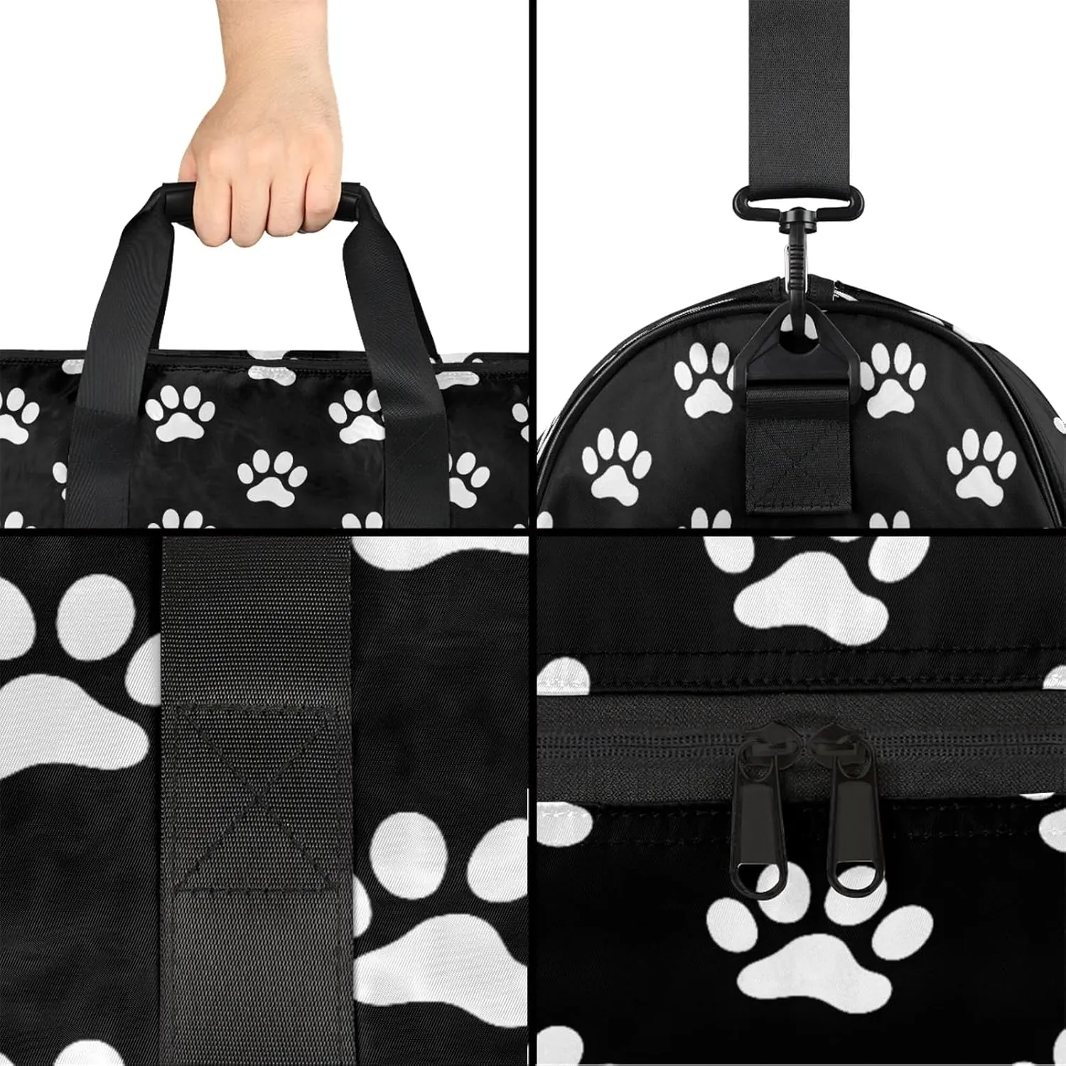 Gym Bag for Women Men Animal Cute Paw Print Travel Duffle Bag with Shoe Compartment Waterproof Sports Tote Bags Large Overnight Weekender Bags for Travel Swimming Gym Yoga Dance