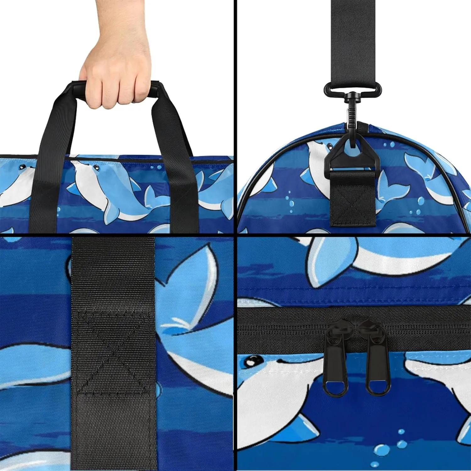 Gym Bag for Women Men Blue Animal Dolphin Travel Duffle Bag with Shoe Compartment Waterproof Sports Tote Bags Large Overnight Weekender Bags for Travel Swimming Gym Yoga Dance