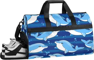 Gym Bag for Women Men Blue Animal Dolphin Travel Duffle Bag with Shoe Compartment Waterproof Sports Tote Bags Large Overnight Weekender Bags for Travel Swimming Gym Yoga Dance