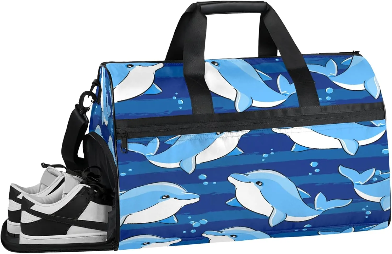 Gym Bag for Women Men Blue Animal Dolphin Travel Duffle Bag with Shoe Compartment Waterproof Sports Tote Bags Large Overnight Weekender Bags for Travel Swimming Gym Yoga Dance