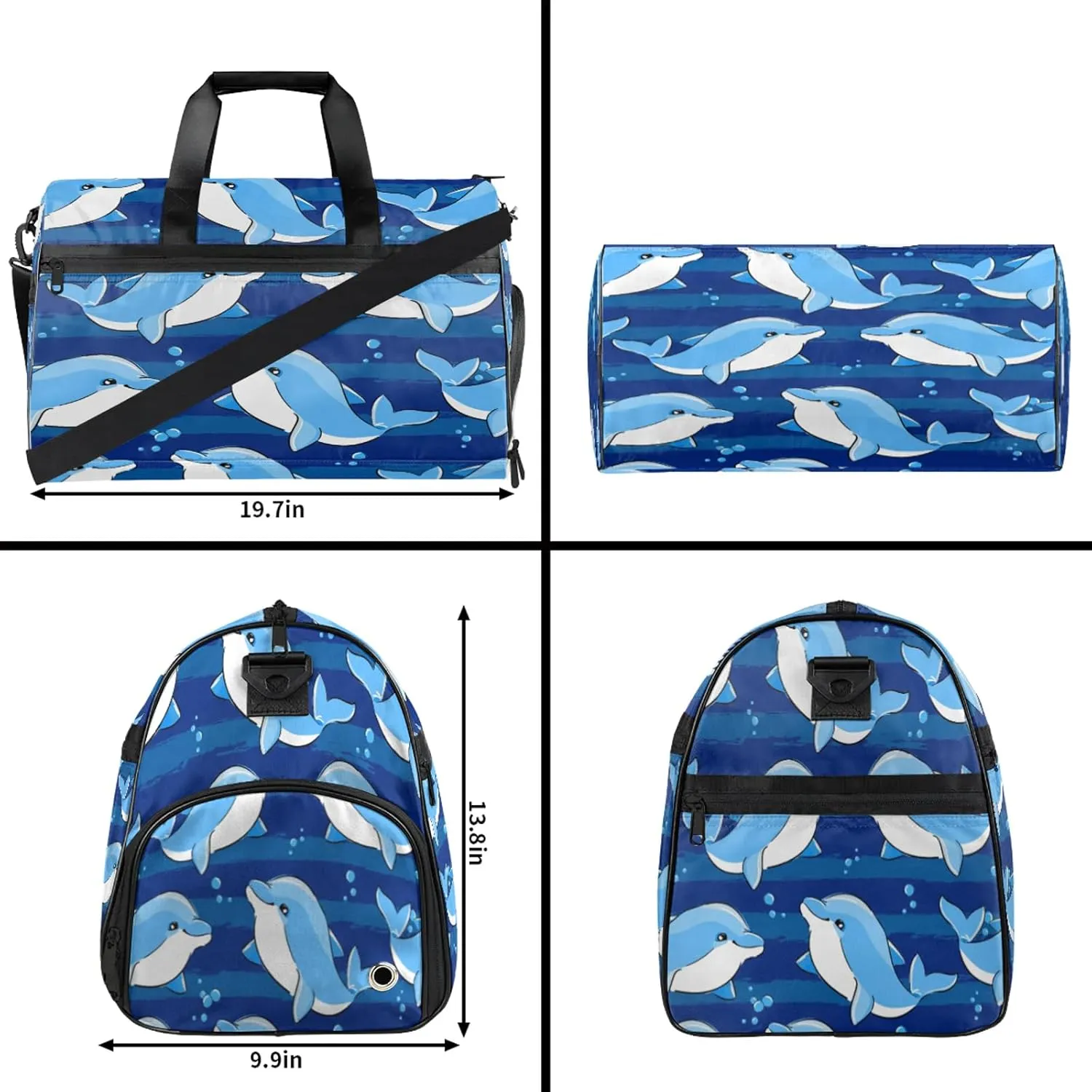 Gym Bag for Women Men Blue Animal Dolphin Travel Duffle Bag with Shoe Compartment Waterproof Sports Tote Bags Large Overnight Weekender Bags for Travel Swimming Gym Yoga Dance