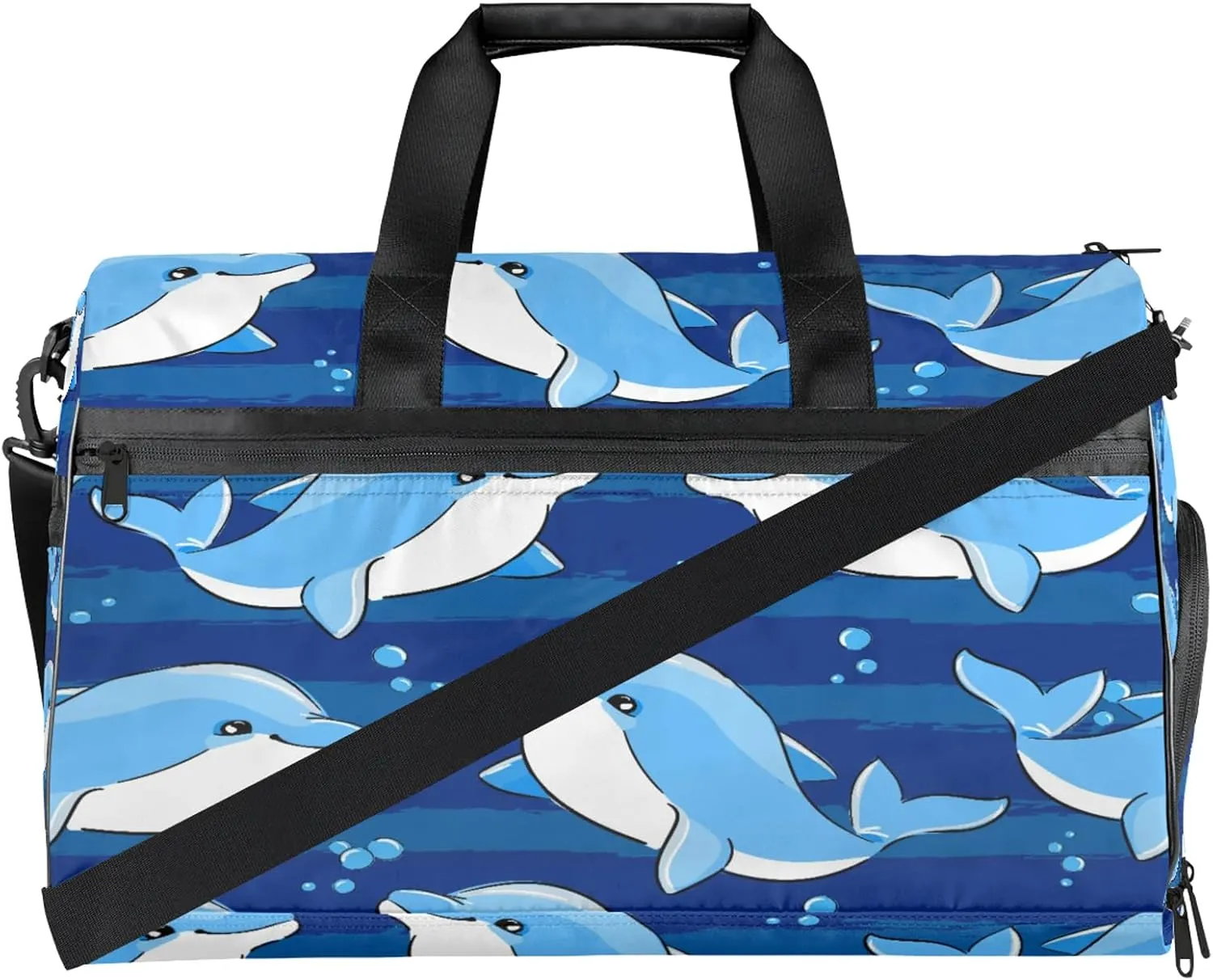 Gym Bag for Women Men Blue Animal Dolphin Travel Duffle Bag with Shoe Compartment Waterproof Sports Tote Bags Large Overnight Weekender Bags for Travel Swimming Gym Yoga Dance