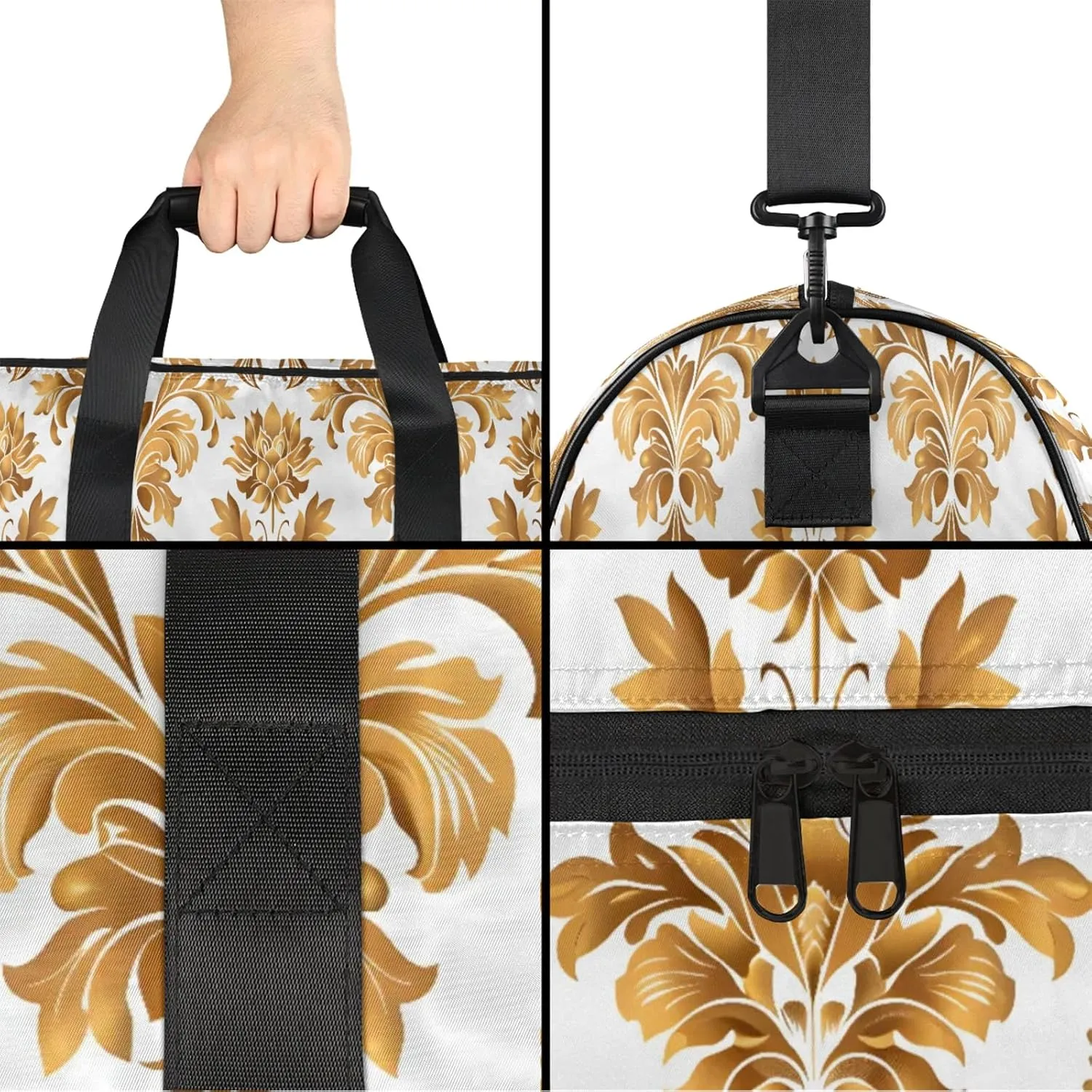 Gym Bag for Women Men France Gold Flower Travel Duffle Bag with Shoe Compartment Waterproof Sports Tote Bags Large Overnight Weekender Bags for Travel Swimming Gym Yoga Dance