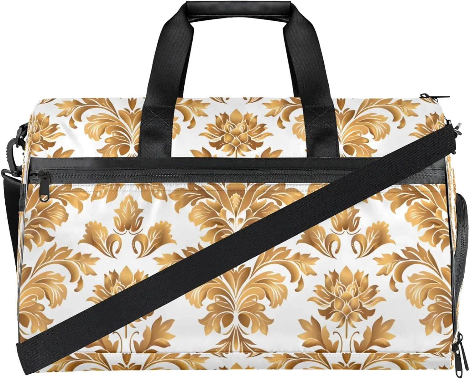 Gym Bag for Women Men France Gold Flower Travel Duffle Bag with Shoe Compartment Waterproof Sports Tote Bags Large Overnight Weekender Bags for Travel Swimming Gym Yoga Dance