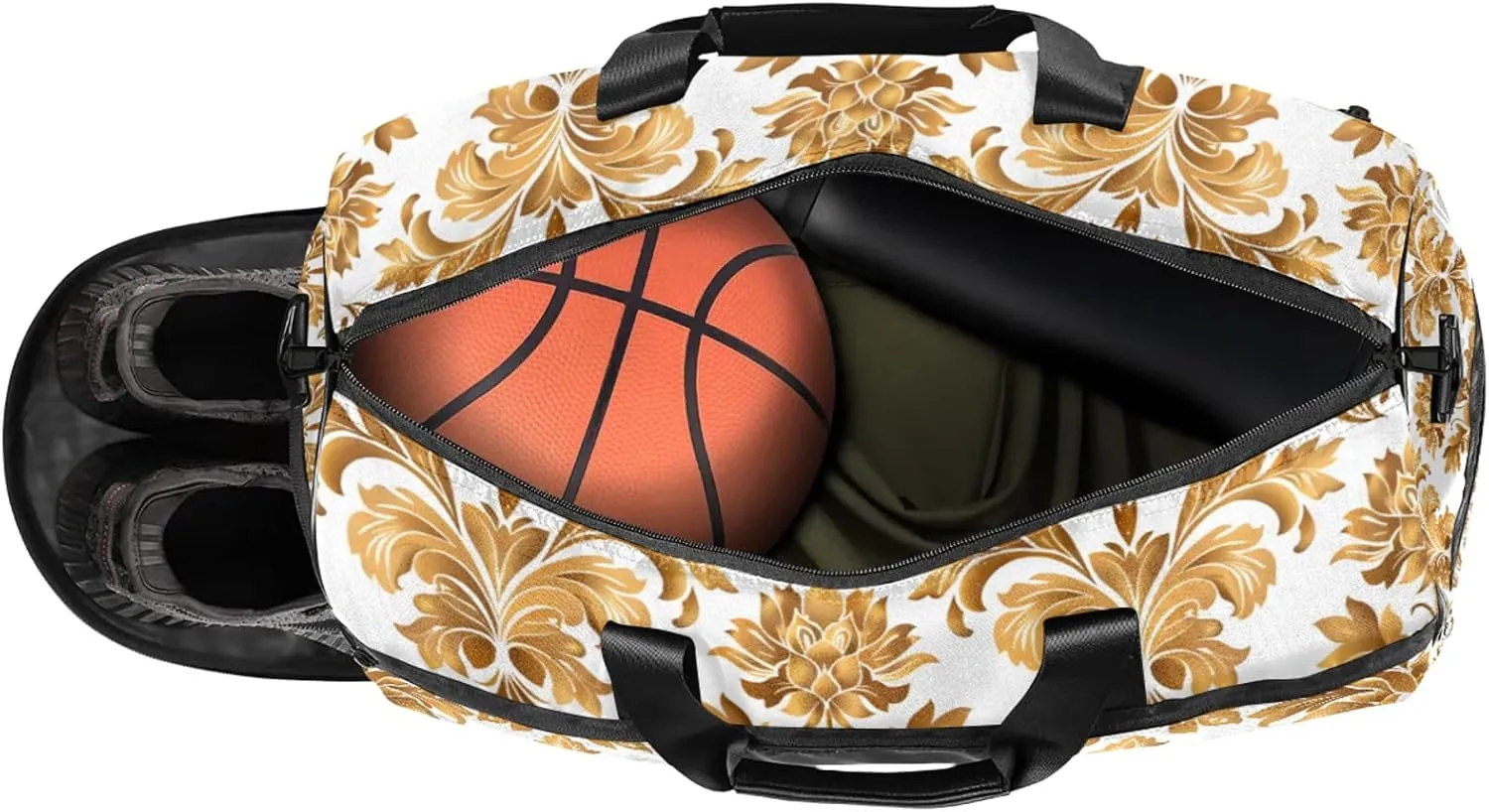 Gym Bag for Women Men France Gold Flower Travel Duffle Bag with Shoe Compartment Waterproof Sports Tote Bags Large Overnight Weekender Bags for Travel Swimming Gym Yoga Dance