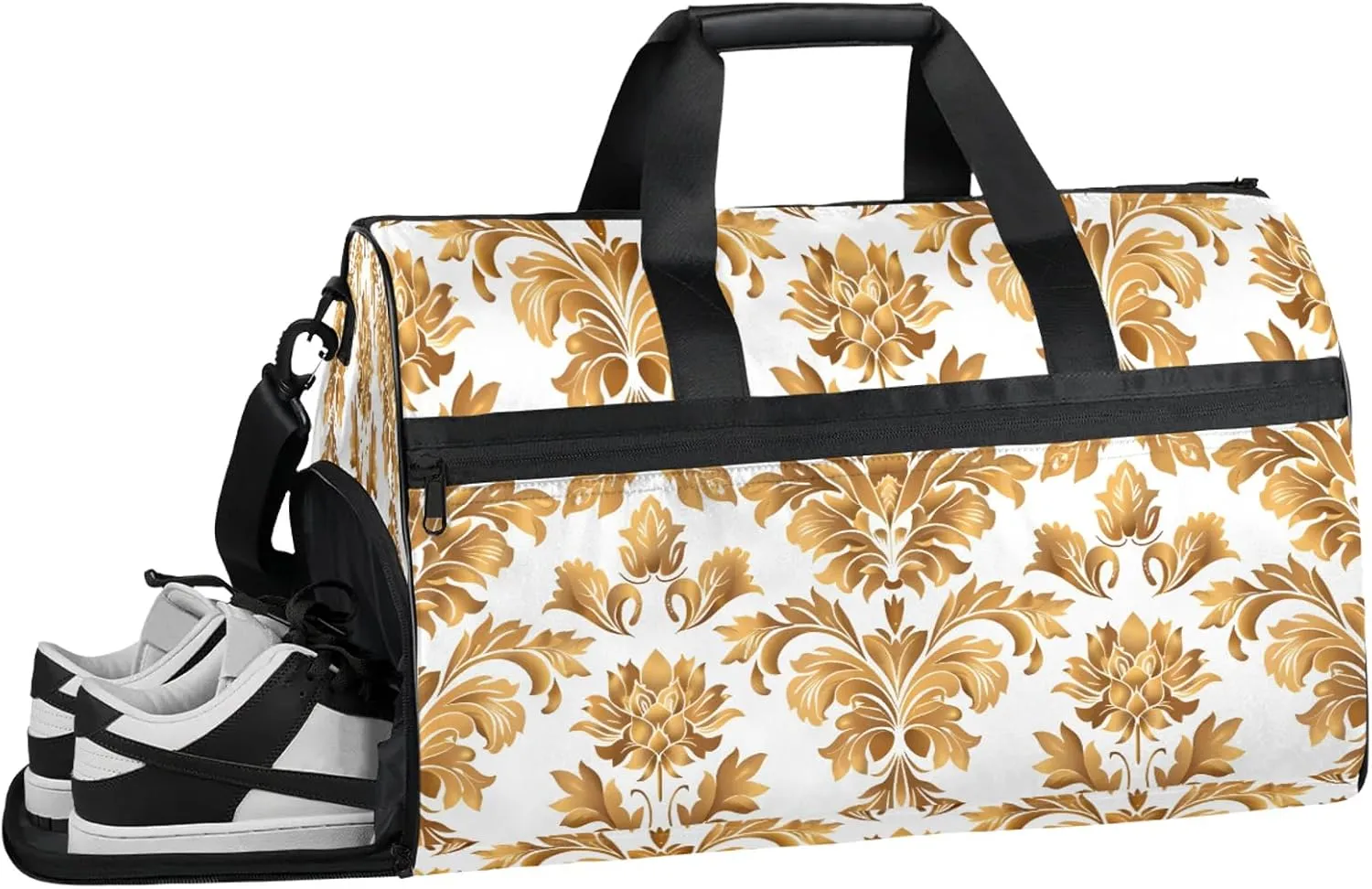 Gym Bag for Women Men France Gold Flower Travel Duffle Bag with Shoe Compartment Waterproof Sports Tote Bags Large Overnight Weekender Bags for Travel Swimming Gym Yoga Dance