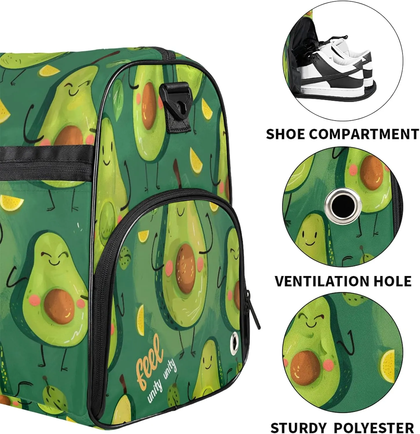 Gym Bag for Women Men Fruit Cute Cartoon Kiwifruit Travel Duffle Bag with Shoe Compartment Waterproof Sports Tote Bags Large Overnight Weekender Bags for Travel Swimming Gym Yoga Dance